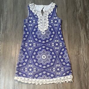 Bonnie Jean Geometric Blue and White Dress
